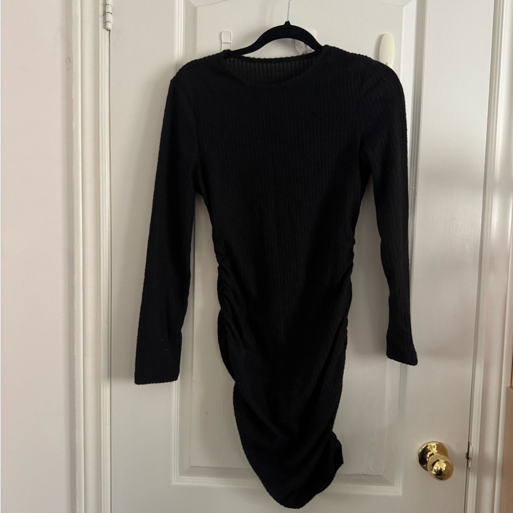 SHEIN Black Ribbed Long Sleeve Dress